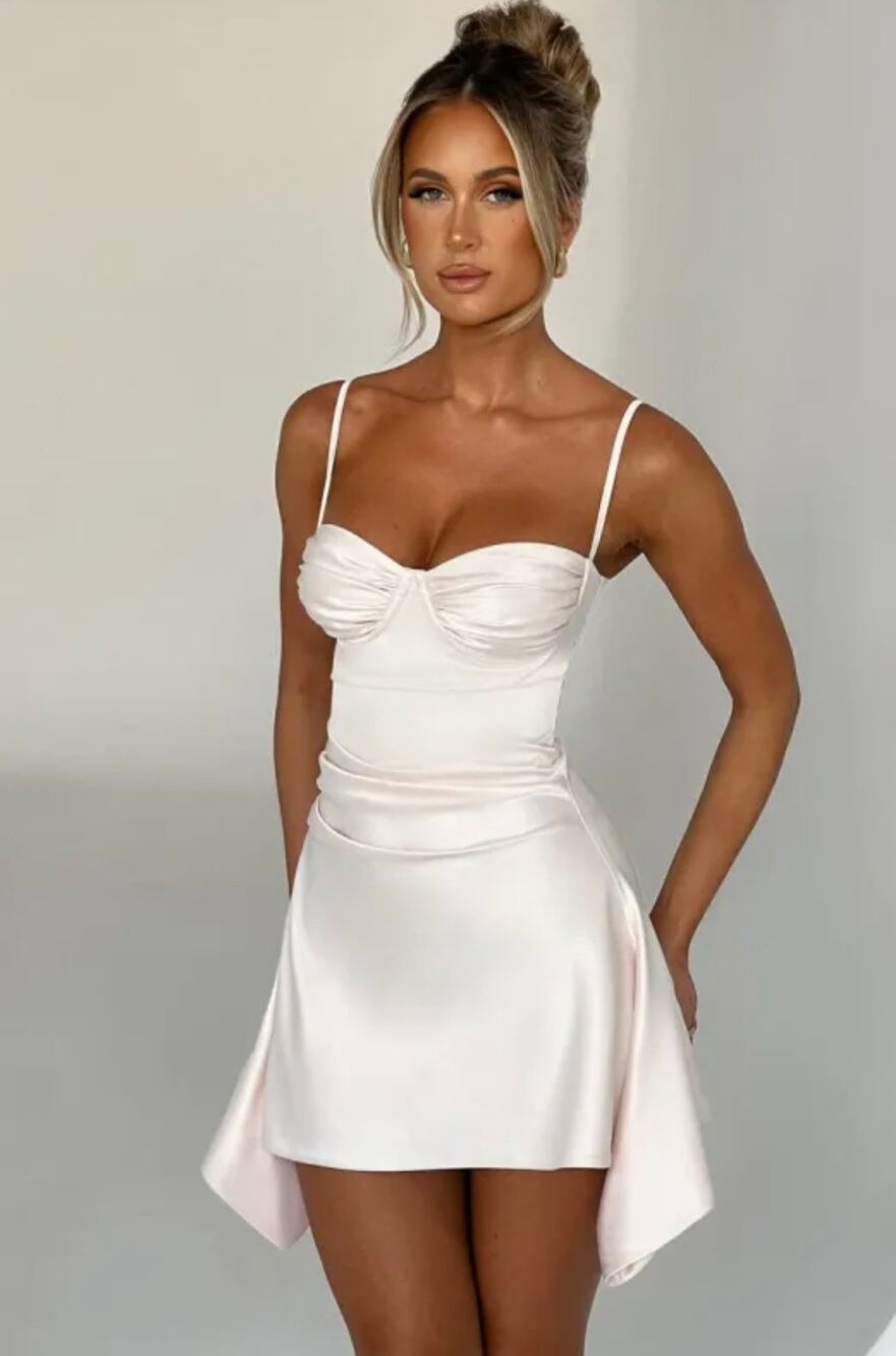 NWT Babyboo Zahra Ivory Satin Underwire Draped Mini Dress XL
